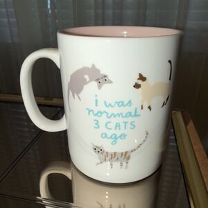 Fringe Studio 'I was normal 3 CATS ago' Coffee Mug 16 oz Pink Inside Kittens Cat